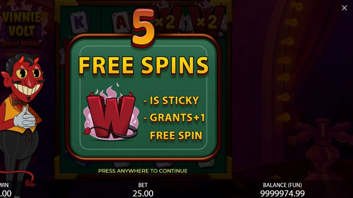 Vinnie Volt: Devil Wilds slot machine interface